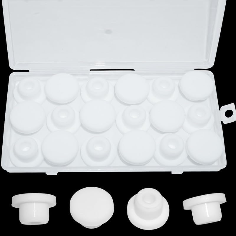 BOPOREAE 18Pcs 16 mm/0.63 In Silicone Rubber Plug for 15.5mm In Round Hole, Waterproof T type Rubber Stoppers, Soft Flexible Bottle Seal Button Plugs Tube Pipe End Cap Inserts Bathtub Jet Covers,White - Image 1